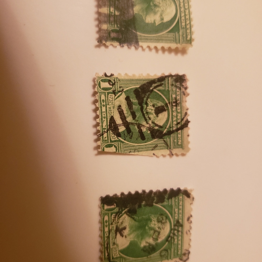 Green 1 cent used george washington stamps